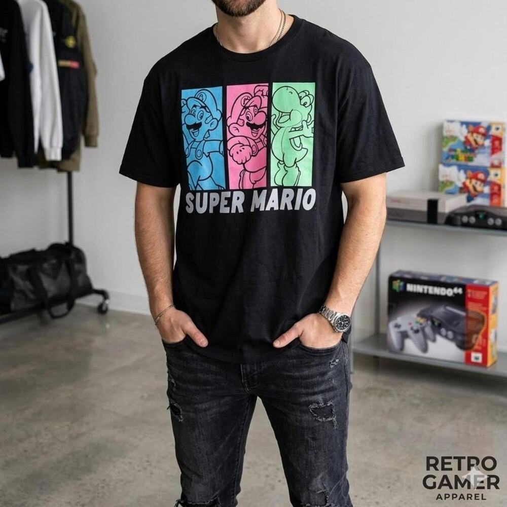 Nintendo Super Mario Black Graphic T-Shirt – Size XL
